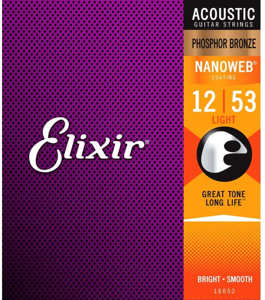 Elixir Strings 16052 Phosphor Bronze Acoustic Guitar Strings - .012-.053 Light