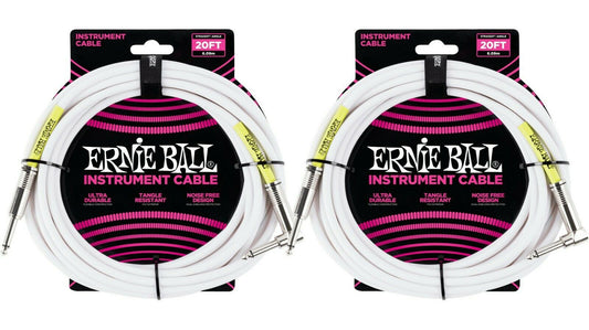 Ernie Ball 20ft Straight Angle Inst Cable White 2 Pack