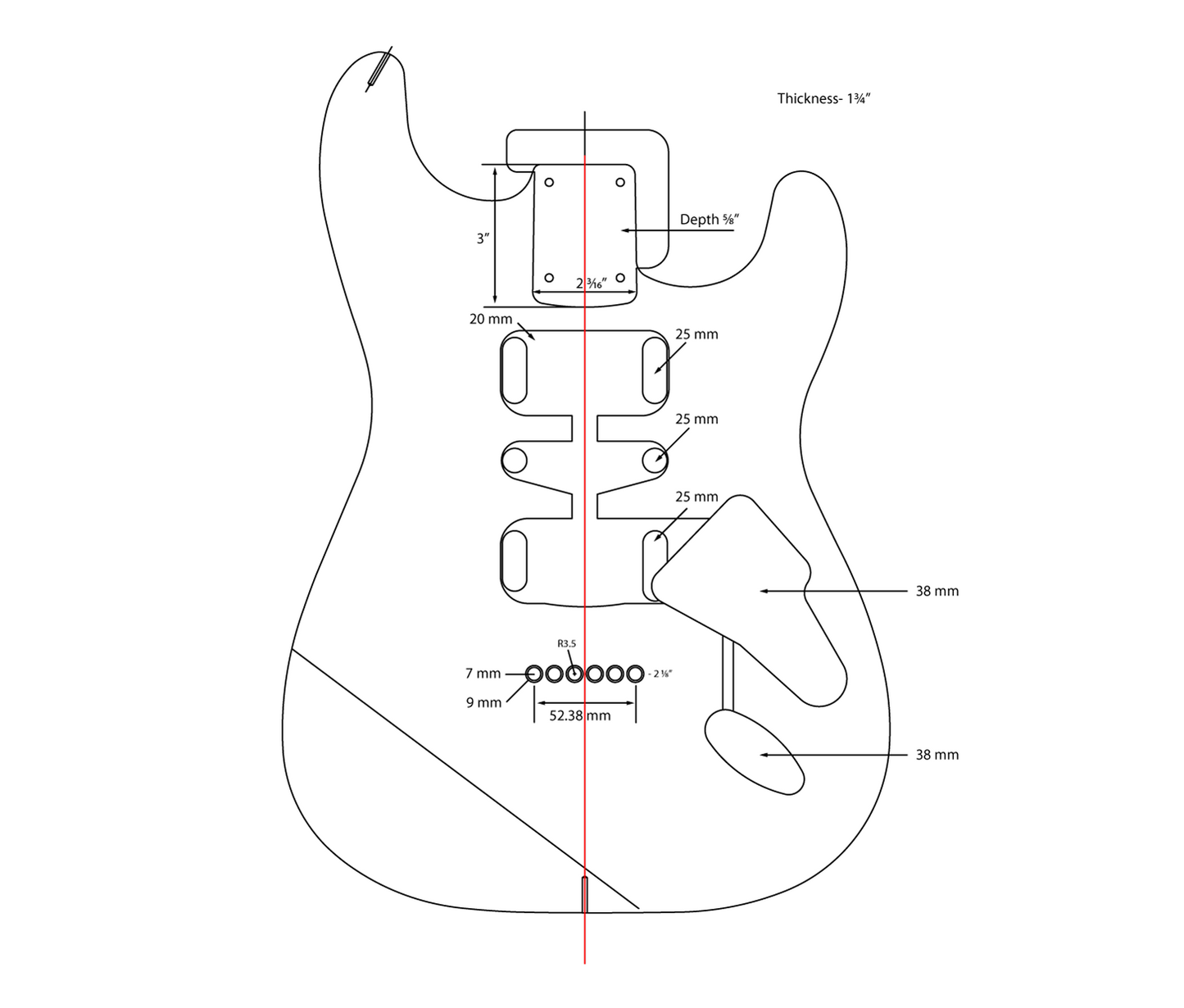 AE Guitars® S-Style Paulownia Replacement Guitar Body 3-Tone Sunburst