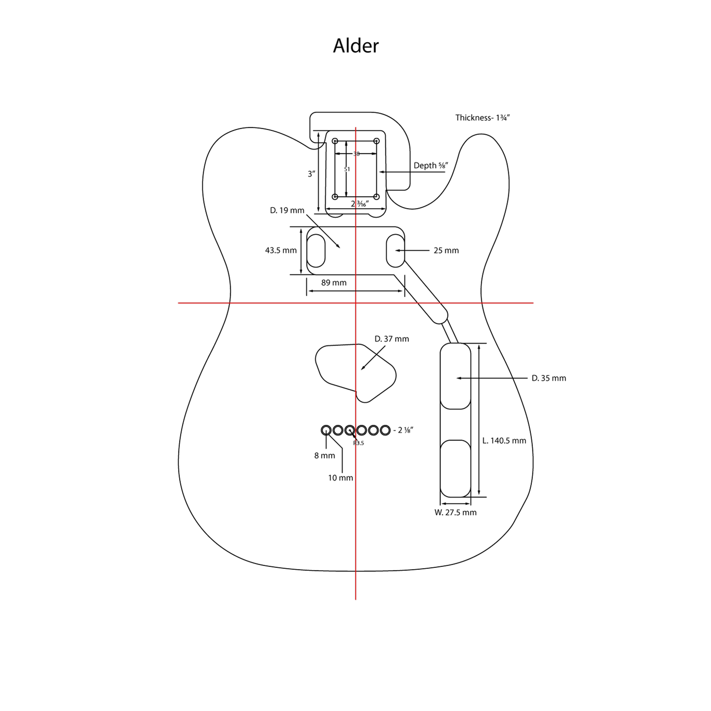 AE Guitars® T-Style Alder Replacement Guitar Body Silver Variant