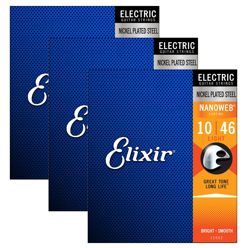 Elixir Strings 12052 Nanoweb Electric Guitar Strings - .010-.046 Light 3 Pack