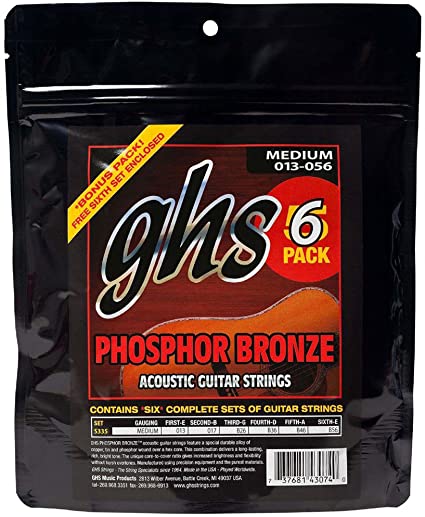 GHS S335 Phosphor Bronze Medium Acoustic Guitar Strings 6-Pack