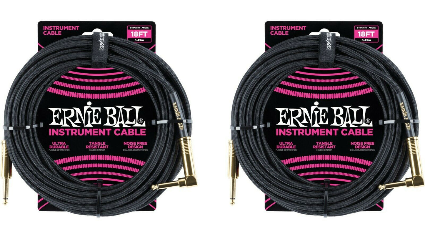 Ernie Ball 18ft Braided Straight Angle Inst Cable Black 2 Pack
