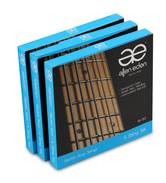 Allen Eden Electric Bass Strings 5 String 45-130 3 Pack