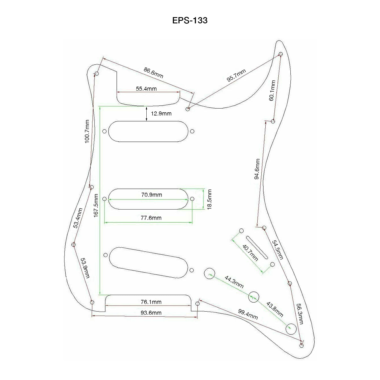 AE Guitars® SSS Strat 3-PLY MG/B/MG Mint Green Pickguard