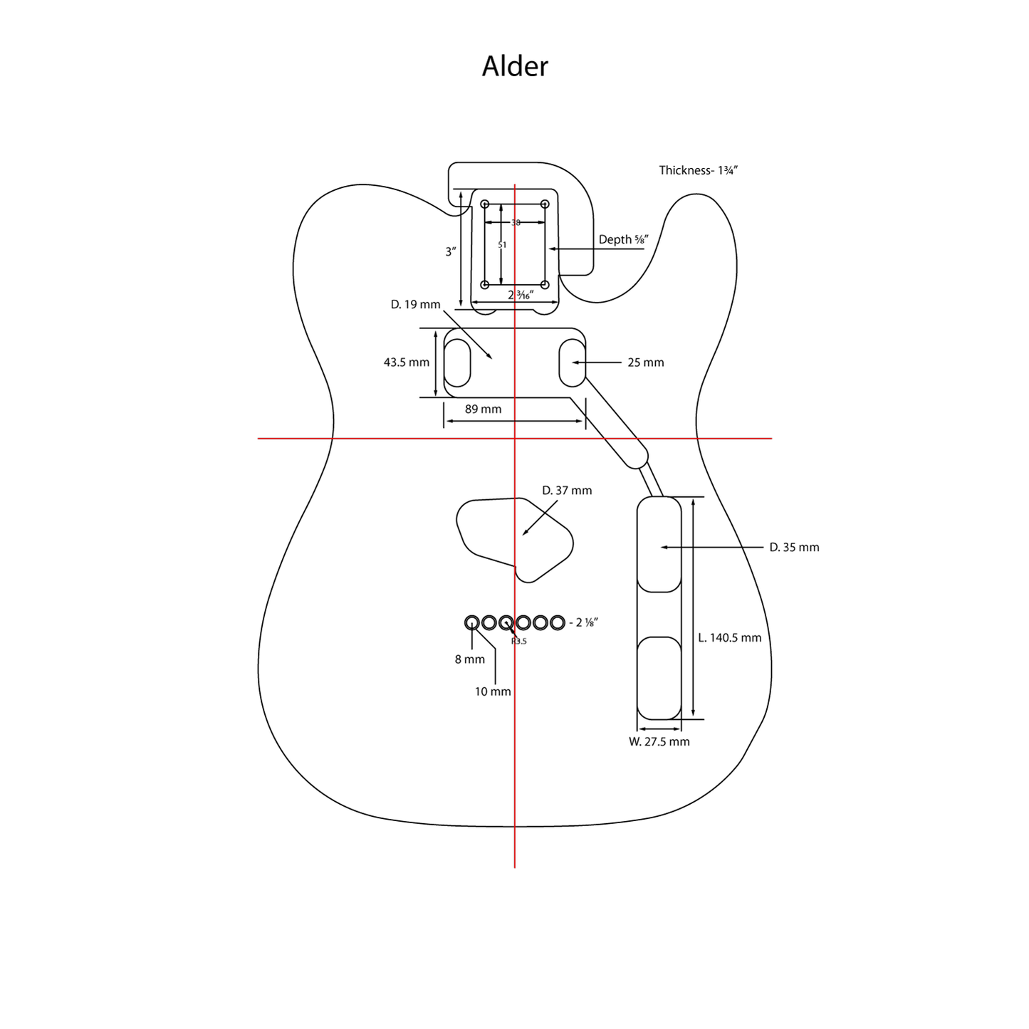 AE Guitars® T-Style Alder Replacement Guitar Body Black with Dbl Binding