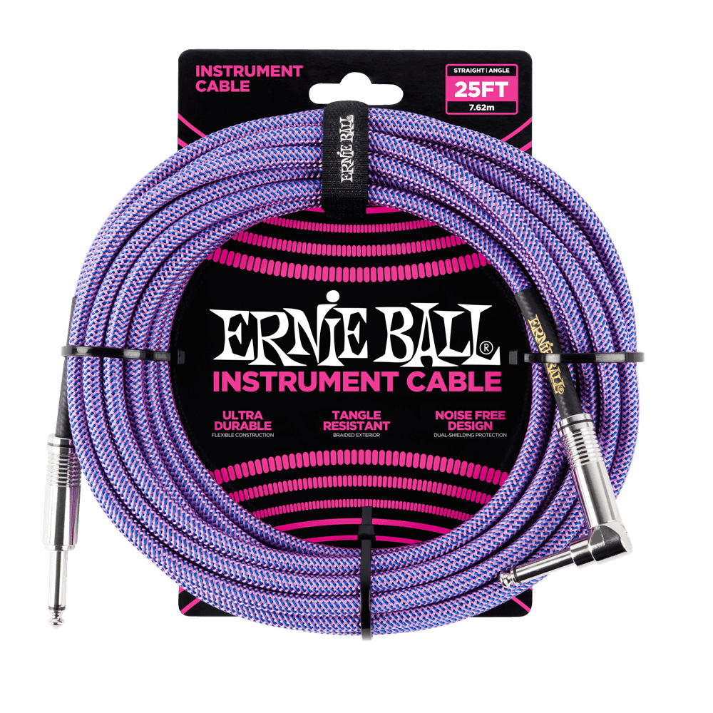 Ernie Ball 25ft Braided Straight Angle Inst Cable Purple
